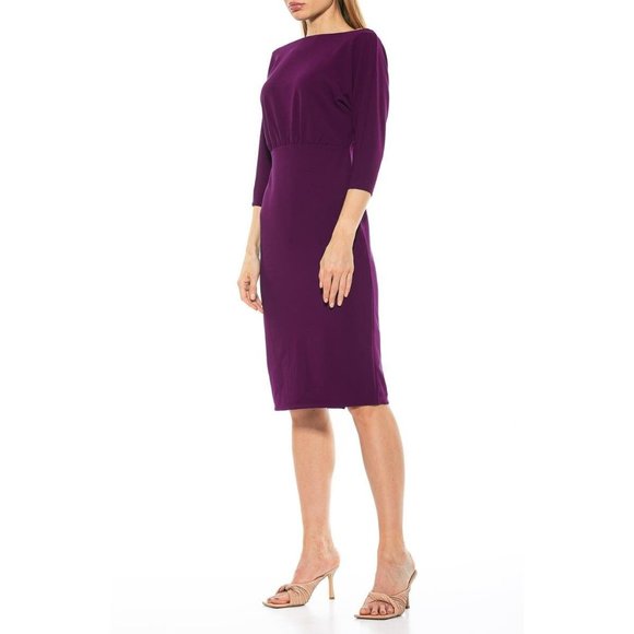 ALEXIA ADMOR Paris Dolman 3/4 Sleeve Sheath Dress Plum Medium NEW - Picture 2 of 9